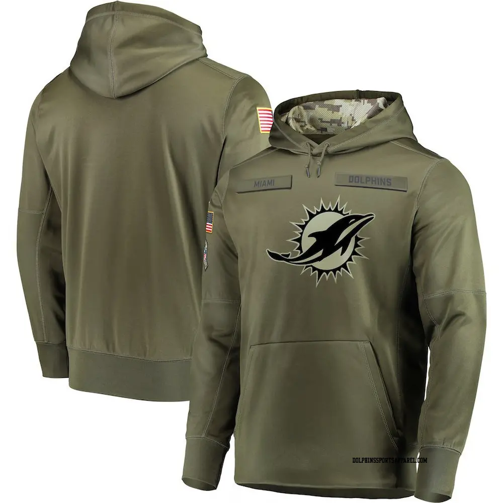 Olive Men s Miami Dolphins 2018 Salute to Service Sideline Therma Performance Pullover Hoodie Dolphins Store